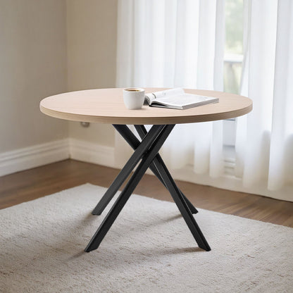 5-Piece Dining Table Set, Space-Saving Round Kitchen Table with 4 Upholstered Orange Chairs, PU Leather Cushions, Modern Wood-Tone Desk with Adjustable Foot Pads for Dining Room, Small Spaces