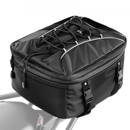 Motorcycle Tail Bag, 22-34 L Expandable Motorcycle Rear Seat Bag with Waterproof Rain Cover, Outdoor Sports Motorbike Luggage Storage Backpack Handbag with Straps, Pocket & Elastic Cord, Black
