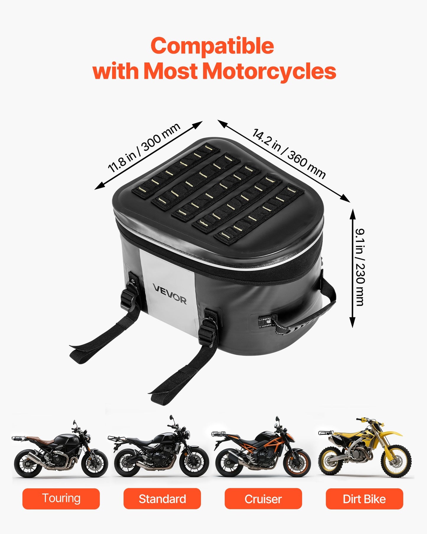 Motorcycle Tail Bag, 28 L Motorcycle Rear Seat Bag with Waterproof Fabric, Outdoor Sports Motorbike Luggage Storage Trunk Handbag with Pocket & Adjustable Buckle, Universal Fit Rear Racks, Black