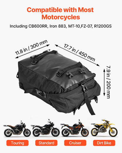 Motorcycle Tail Bag, 30 L Motorcycle Rear Seat Bag with Waterproof Rain Cover, Outdoor Sports Motorbike Luggage Storage Trunk Rack Backpack with Shoulder Straps, Universal Fit Rear Racks, Black