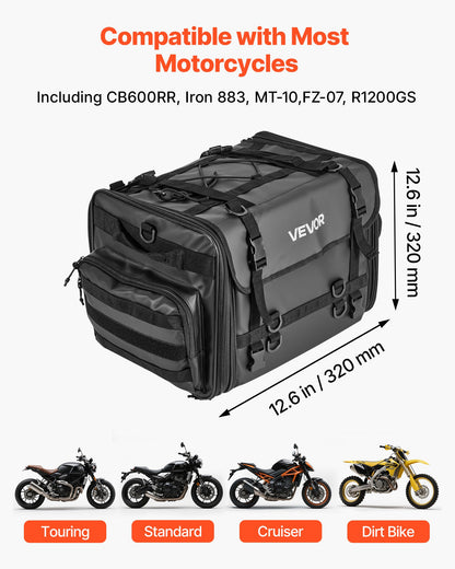 Motorcycle Tail Bag, 40-60 L Expandable Motorcycle Rear Seat Bag with Waterproof Rain Cover, Foldable Outdoor Sports Motorbike Luggage Storage with Shoulder Straps, Pocket & Elastic Cord, Black
