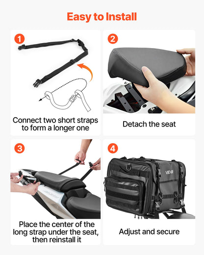 Motorcycle Tail Bag, 40-60 L Expandable Motorcycle Rear Seat Bag with Waterproof Rain Cover, Foldable Outdoor Sports Motorbike Luggage Storage with Shoulder Straps, Pocket & Elastic Cord, Black