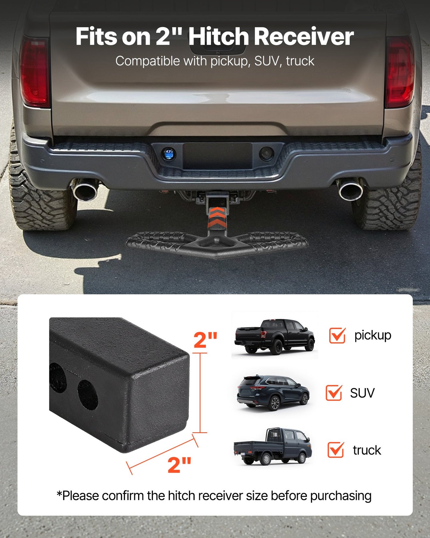 Hitch Step for 5 cm Receiver, Universal Rear Bumper Guard Protector with 159 kg Load Capacity, Wide & Non-Slip Tow Hitch Step with Pin Kit and Stabilizer, Fit for Truck, SUV, Pickup, Trailer