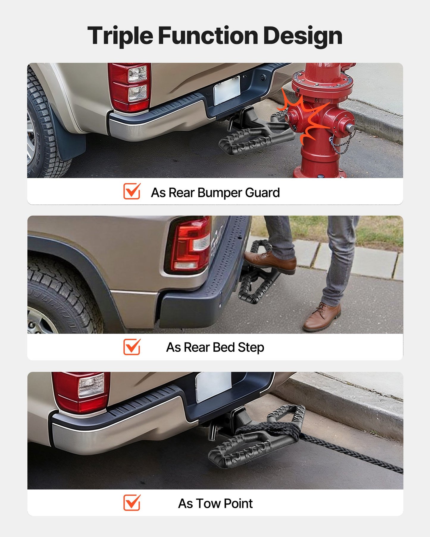 Hitch Step for 5 cm Receiver, Universal Rear Bumper Guard Protector with 159 kg Load Capacity, Wide & Non-Slip Tow Hitch Step with Pin Kit and Stabilizer, Fit for Truck, SUV, Pickup, Trailer