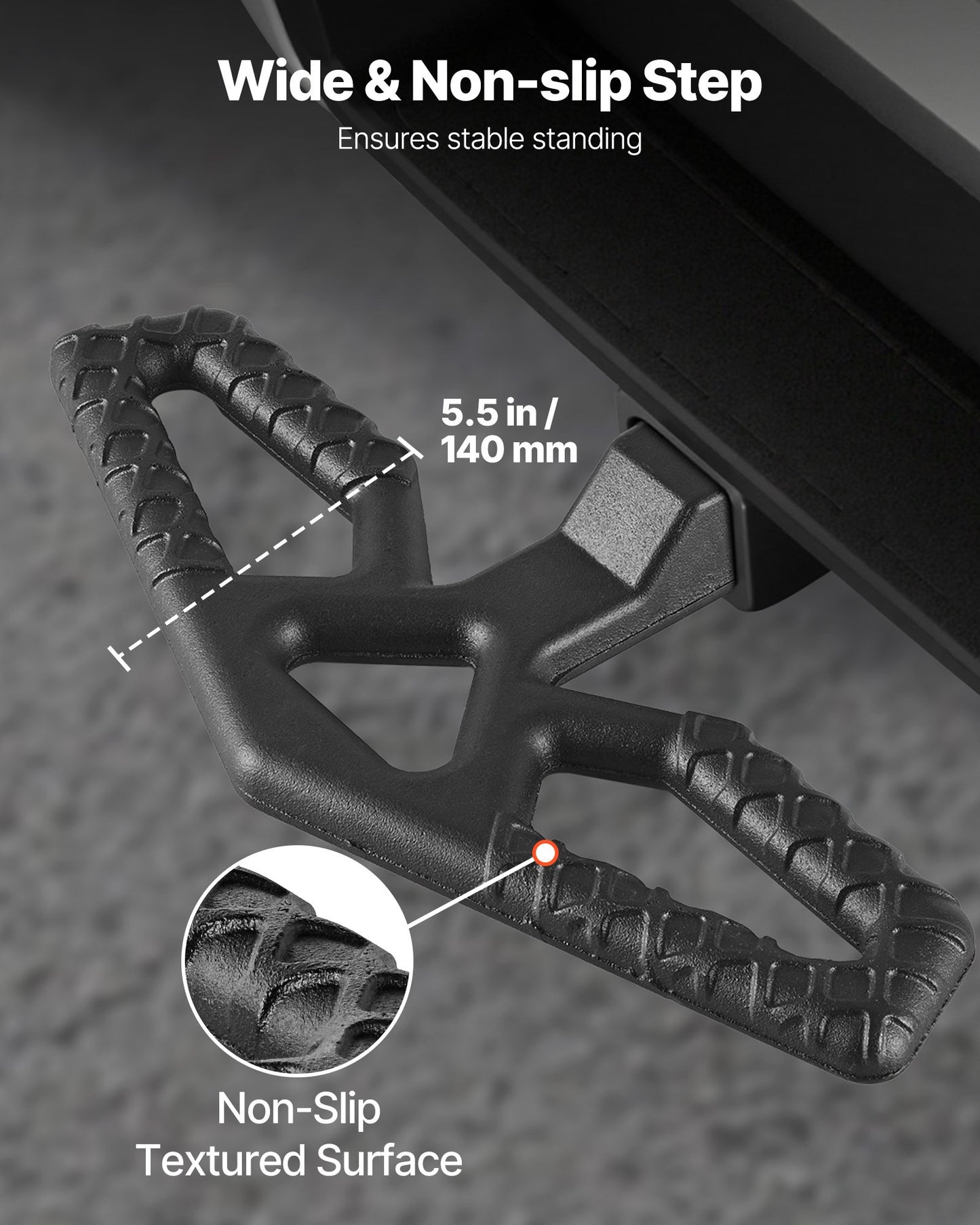 Hitch Step for 5 cm Receiver, Universal Rear Bumper Guard Protector with 159 kg Load Capacity, Wide & Non-Slip Tow Hitch Step with Pin Kit and Stabilizer, Fit for Truck, SUV, Pickup, Trailer