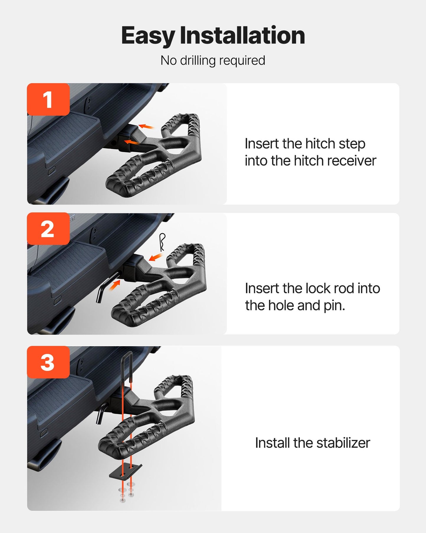 Hitch Step for 5 cm Receiver, Universal Rear Bumper Guard Protector with 159 kg Load Capacity, Wide & Non-Slip Tow Hitch Step with Pin Kit and Stabilizer, Fit for Truck, SUV, Pickup, Trailer