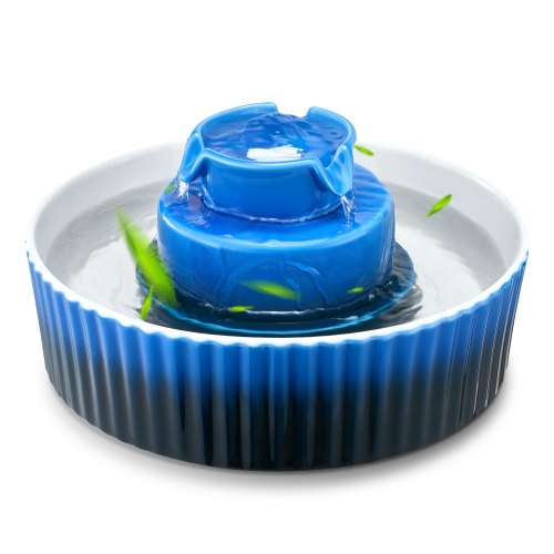 Ceramic Cat Water Fountain, 2.1 L Cupcake Pet Fountain, Porcelain Cat Water Dispenser with Ultra-Quiet Pump, 360° Drinking Area and Multi-Layer Filtration System, for Cats & Dogs Drinking(Blue)