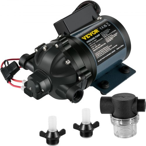 Washdown Pump, 12V DC, 26 L/min(7 GPM) 4 bar(60 PSI), Max. 3 m(10 FT) Lift Self Priming Water Pump, with EPDM Valve, Universal Salt Water Strainer & Female/Male Thread, for RV, Marine Deck, Yacht