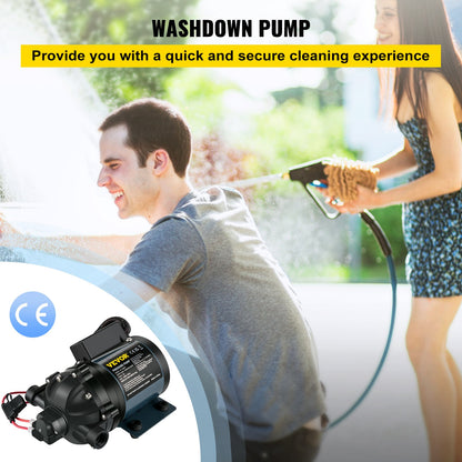 Washdown Pump, 12V DC, 26 L/min(7 GPM) 4 bar(60 PSI), Max. 3 m(10 FT) Lift Self Priming Water Pump, with EPDM Valve, Universal Salt Water Strainer & Female/Male Thread, for RV, Marine Deck, Yacht