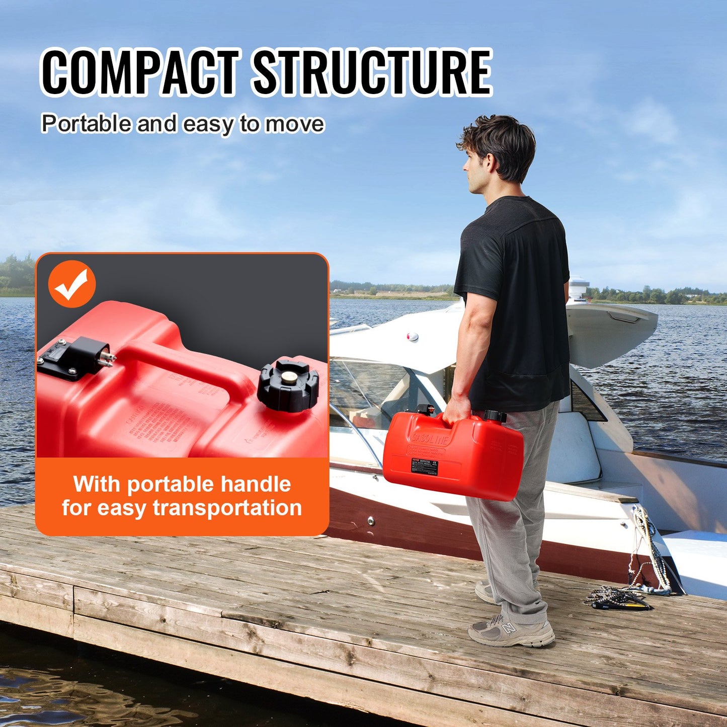 Boat Fuel Tank, 3.17-Gallon/12-L Marine Outboard Transfer Tank, Transfer Tank with 9.8ft Hose, Gauge for Outboard Engine, Yacht, Fishing Boat, Deck, Red