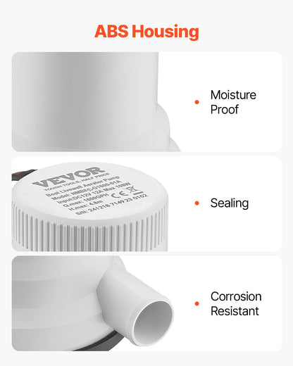 Livewell Pump for Boat, 12V 101 L/min(1600 GPH) Straight Livewell Aerator Pump with Dual Inlet, ABA Housing & Detachable Motor Cartridge, Corrosion-Resistant Livewell/Baitwell Pump for Freshwater Saltwater