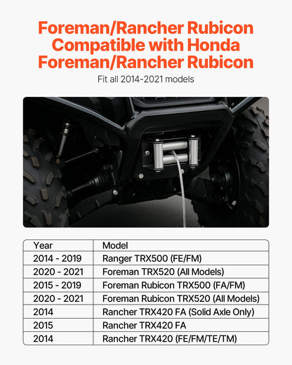 Seilwindenhalterung, Zugkraft 907–1633 kg, Anhängerkupplungs-Seilwindenhalterung für ausgewählte Honda Foreman und Rancher Rubicon Modelle (2014–2021), 2-Loch-Befestigung, pulverbeschichteter Stahl, schwarz
