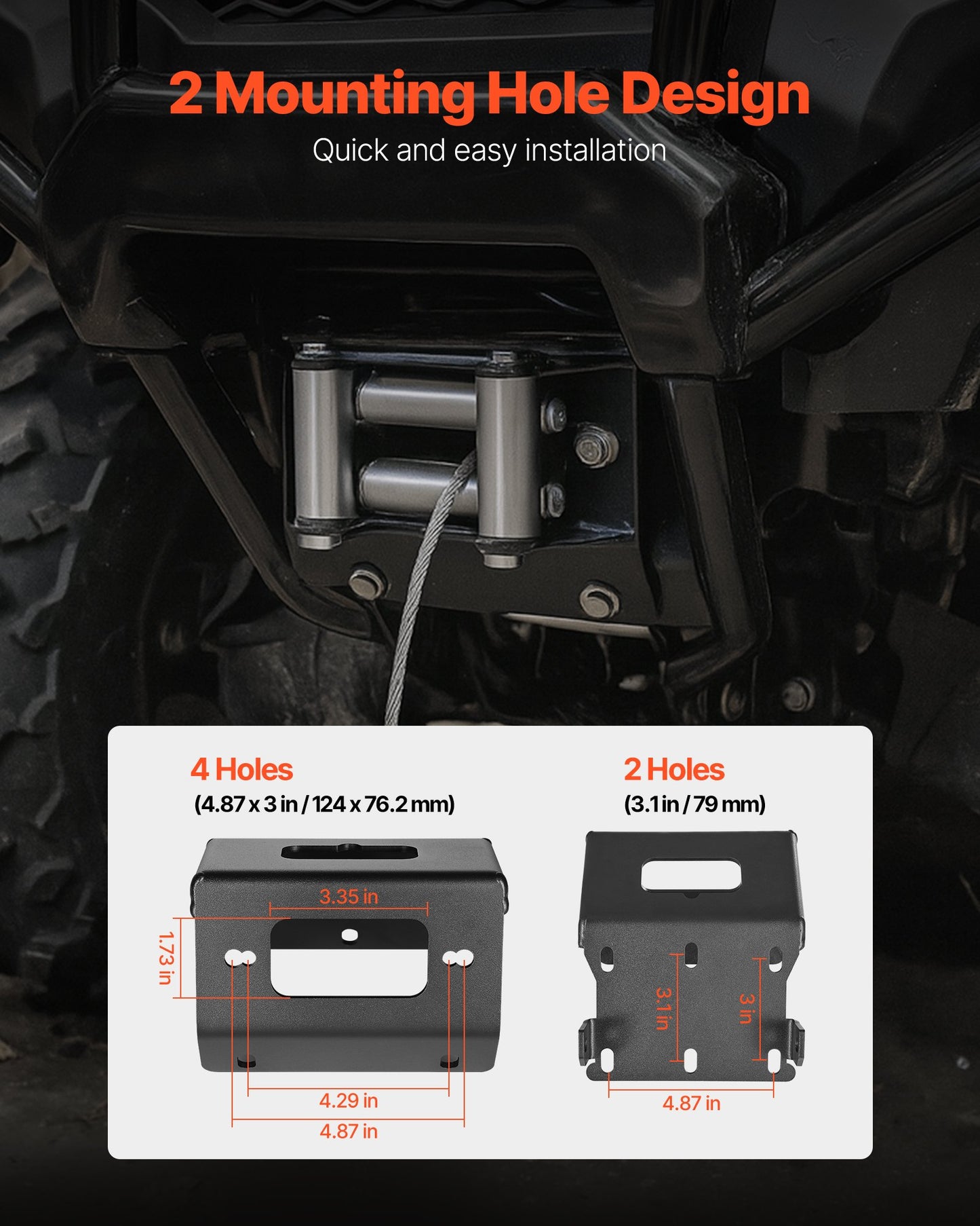 Seilwindenhalterung, Zugkraft 907–1633 kg, Anhängerkupplungs-Seilwindenhalterung für ausgewählte Honda Foreman und Rancher Rubicon Modelle (2014–2021), 2-Loch-Befestigung, pulverbeschichteter Stahl, schwarz