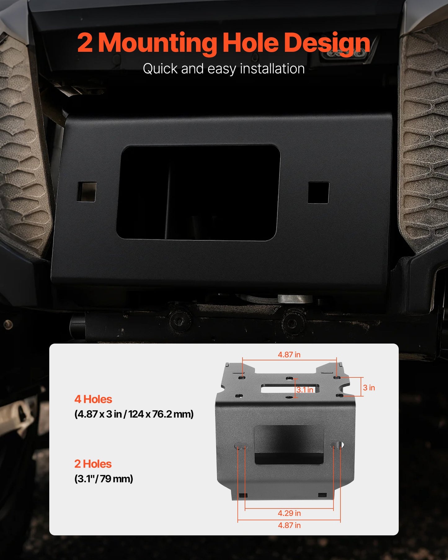 Seilwindenhalterung, Zugkraft 907–1633 kg, Anhängerkupplungs-Seilwindenhalterung für ausgewählte Polaris Sportsman Modelle (ab 2009), 2-Loch-Befestigung, pulverbeschichteter Stahl, geeignet für Wüstenrettung
