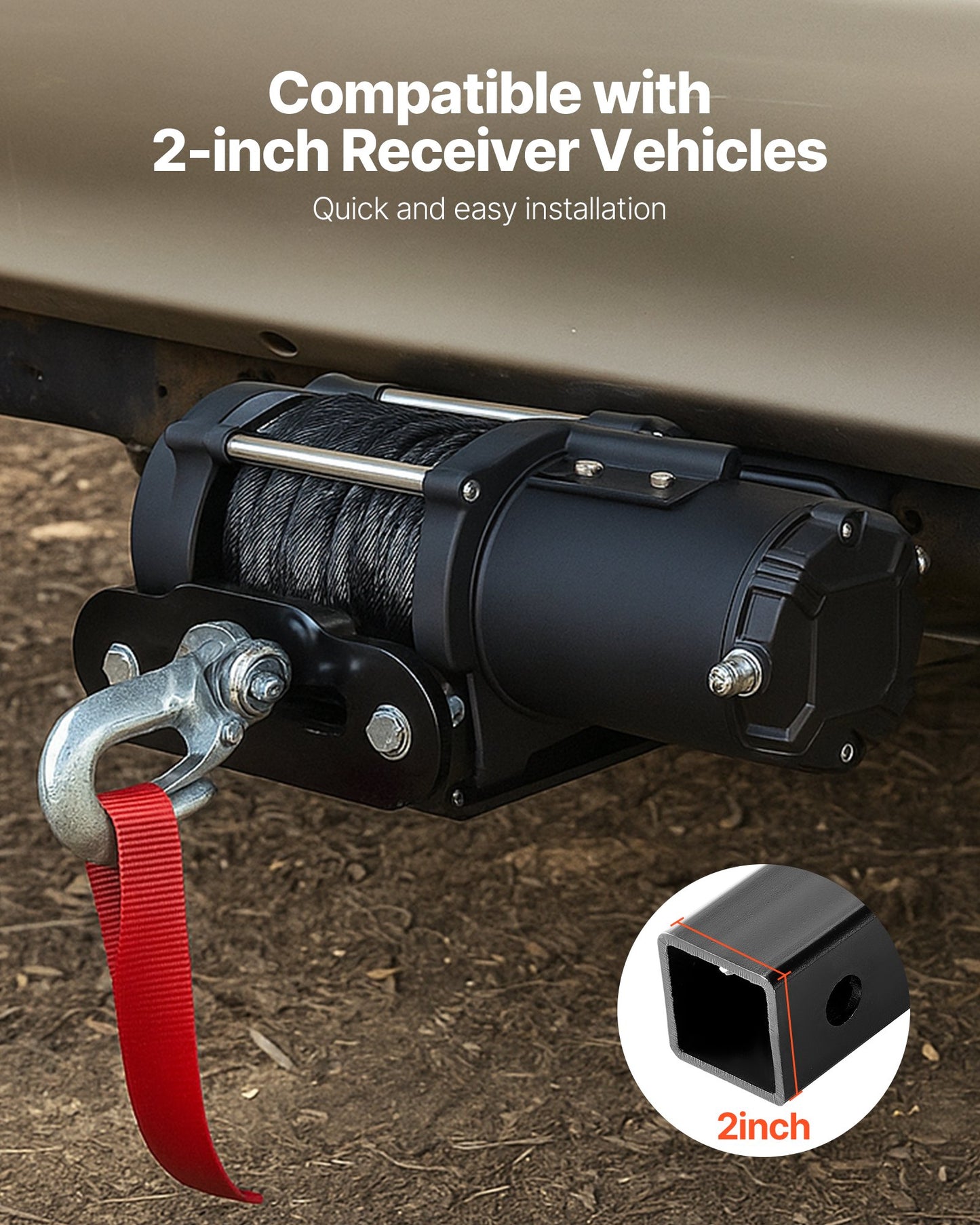 Seilwindenhalterung, Tragfähigkeit 1633 kg (3600 lbs), Anhängerkupplungs-Seilwindenhalterung mit 50,8-mm-Aufnahme, 2/4-Zoll-Seilwindenbolzenlöcher, pulverbeschichteter Stahl, geeignet für ATV, UTV und Pickup-Truck, Schwarz