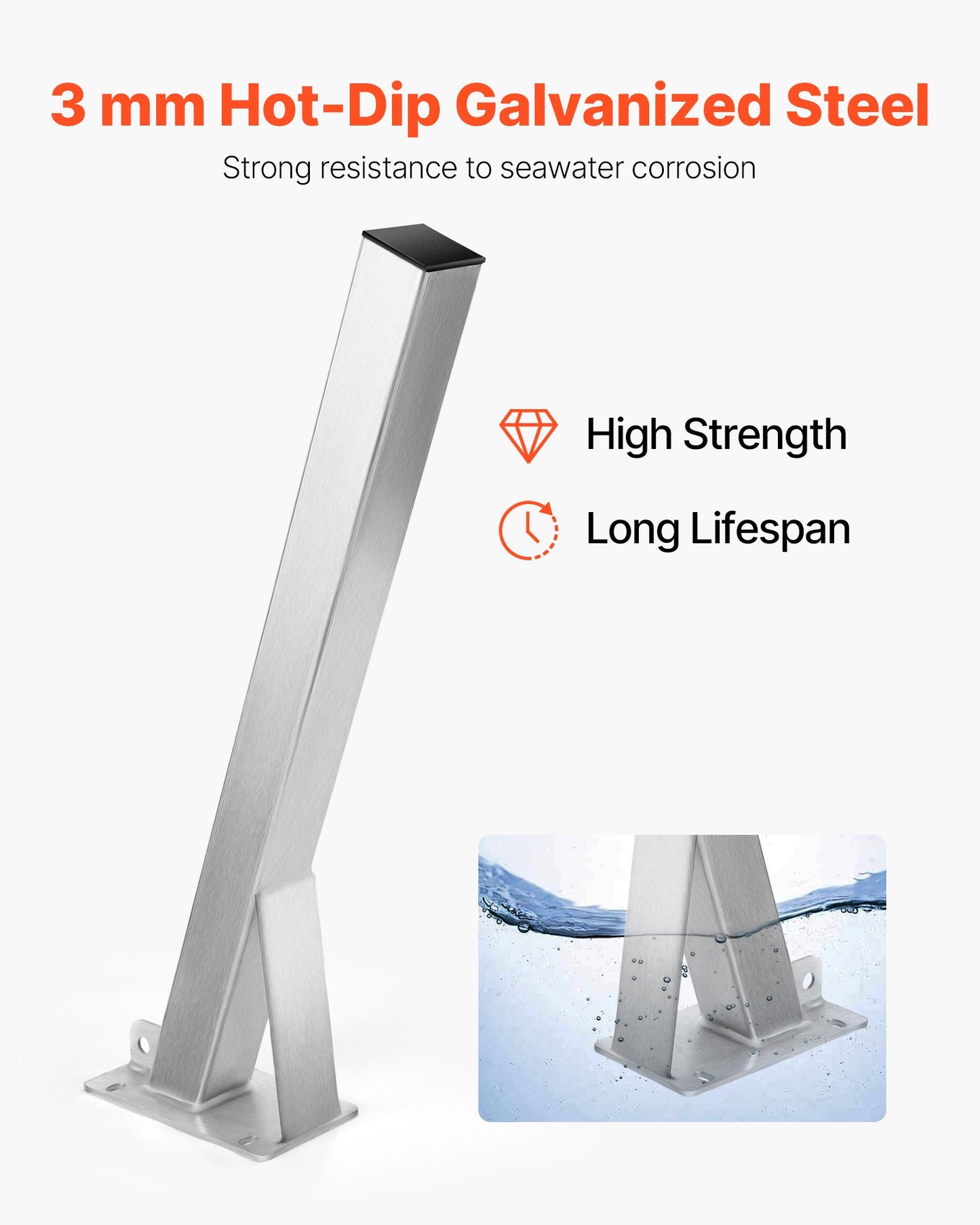 Boat Trailer Winch Stand, 76 x 76 x 863 mm Winch Posts, Boat Winch Mount with U-Bolts for 76 mm W x 76-101 mm H Trailer Tongue, Galvanized, Fit for Jet Ski, Sailboat, Fishing Boat, Speedboat