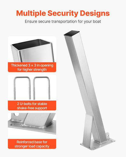 Boat Trailer Winch Stand, 76 x 76 x 863 mm Winch Posts, Boat Winch Mount with U-Bolts for 76 mm W x 76-101 mm H Trailer Tongue, Galvanized, Fit for Jet Ski, Sailboat, Fishing Boat, Speedboat