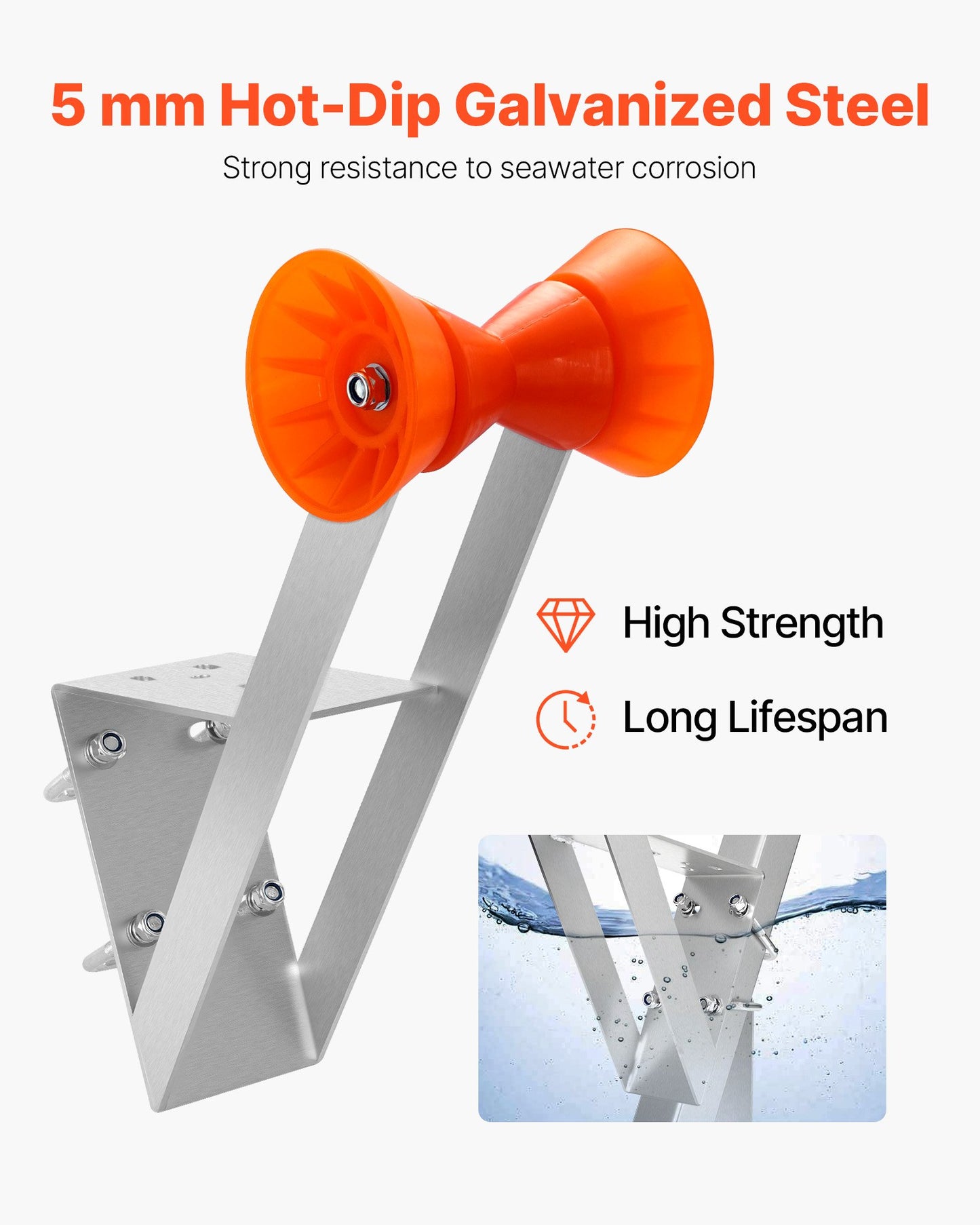 Boat Trailer Winch Stand, 50.8-76.2 mm Winch Posts, Boat Trailer Winch Seat with TPU Orange Roller & U-Bolts, Suitable for Jet Ski, Sailboat, Fishing Boat, Speedboat (Galvanized), Silver