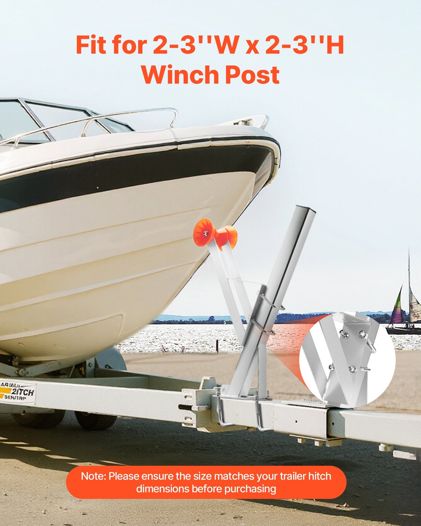 Boat Trailer Winch Stand, 50.8-76.2 mm Winch Posts, Boat Trailer Winch Seat with TPU Orange Roller & U-Bolts, Suitable for Jet Ski, Sailboat, Fishing Boat, Speedboat (Galvanized), Silver