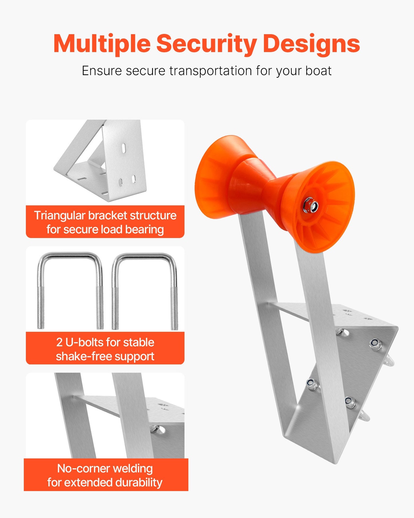 Boat Trailer Winch Stand, 50.8-76.2 mm Winch Posts, Boat Trailer Winch Seat with TPU Orange Roller & U-Bolts, Suitable for Jet Ski, Sailboat, Fishing Boat, Speedboat (Galvanized), Silver