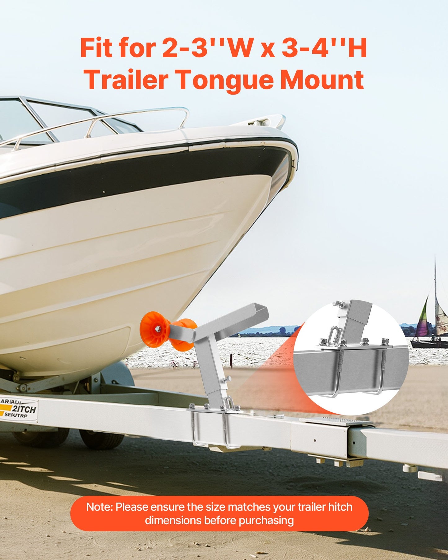 Boat Trailer Winch Stand with Roller, Adjustable Height 365-548 mm, Boat Winch Mount with U-Bolts for 50.8-76.2 mm W x 76.2-101.6 mm H Trailer Tongue, Fit for Jet Ski, Sailboat, Speedboat