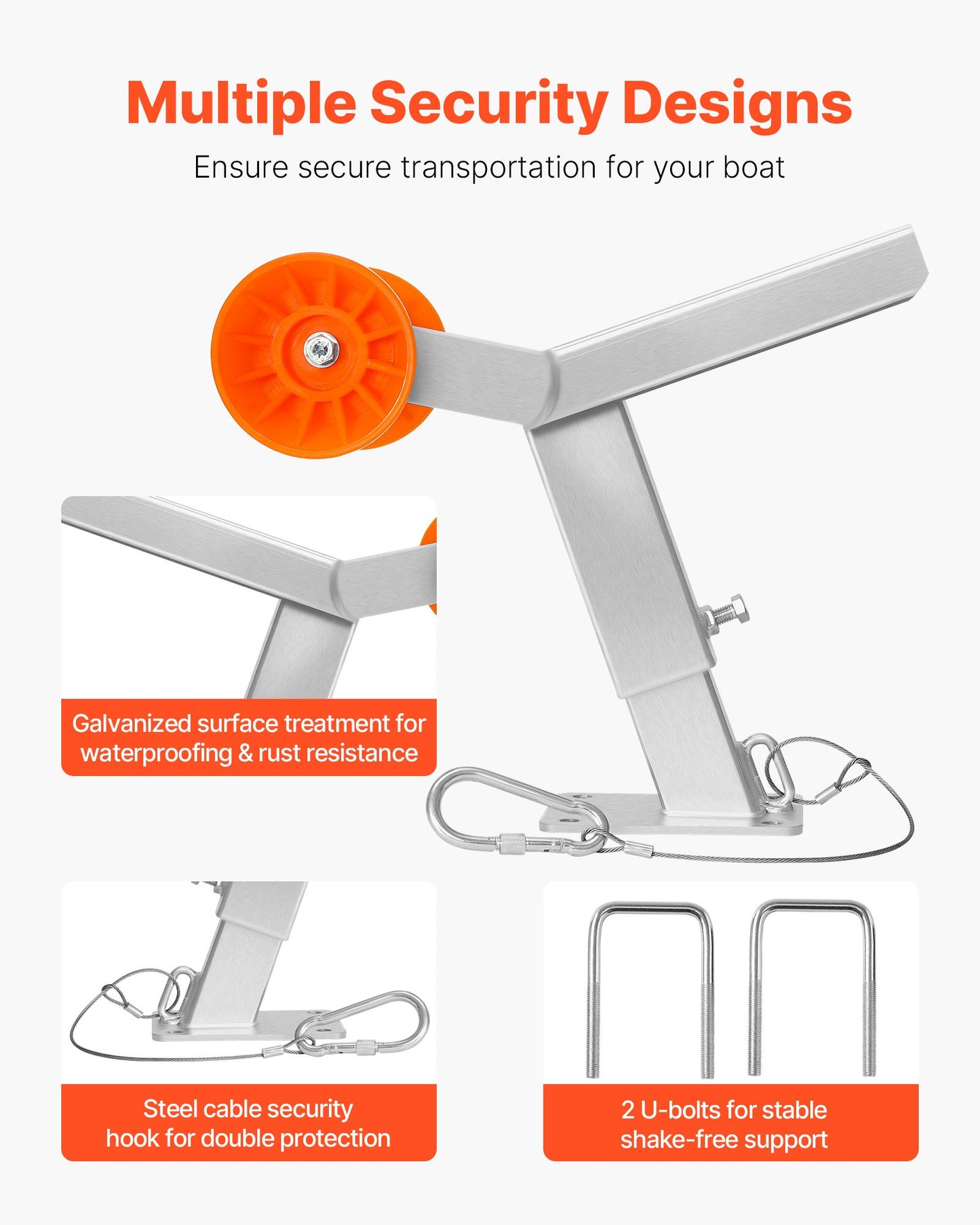Boat Trailer Winch Stand with Roller, Adjustable Height 365-548 mm, Boat Winch Mount with U-Bolts for 50.8-76.2 mm W x 76.2-101.6 mm H Trailer Tongue, Fit for Jet Ski, Sailboat, Speedboat