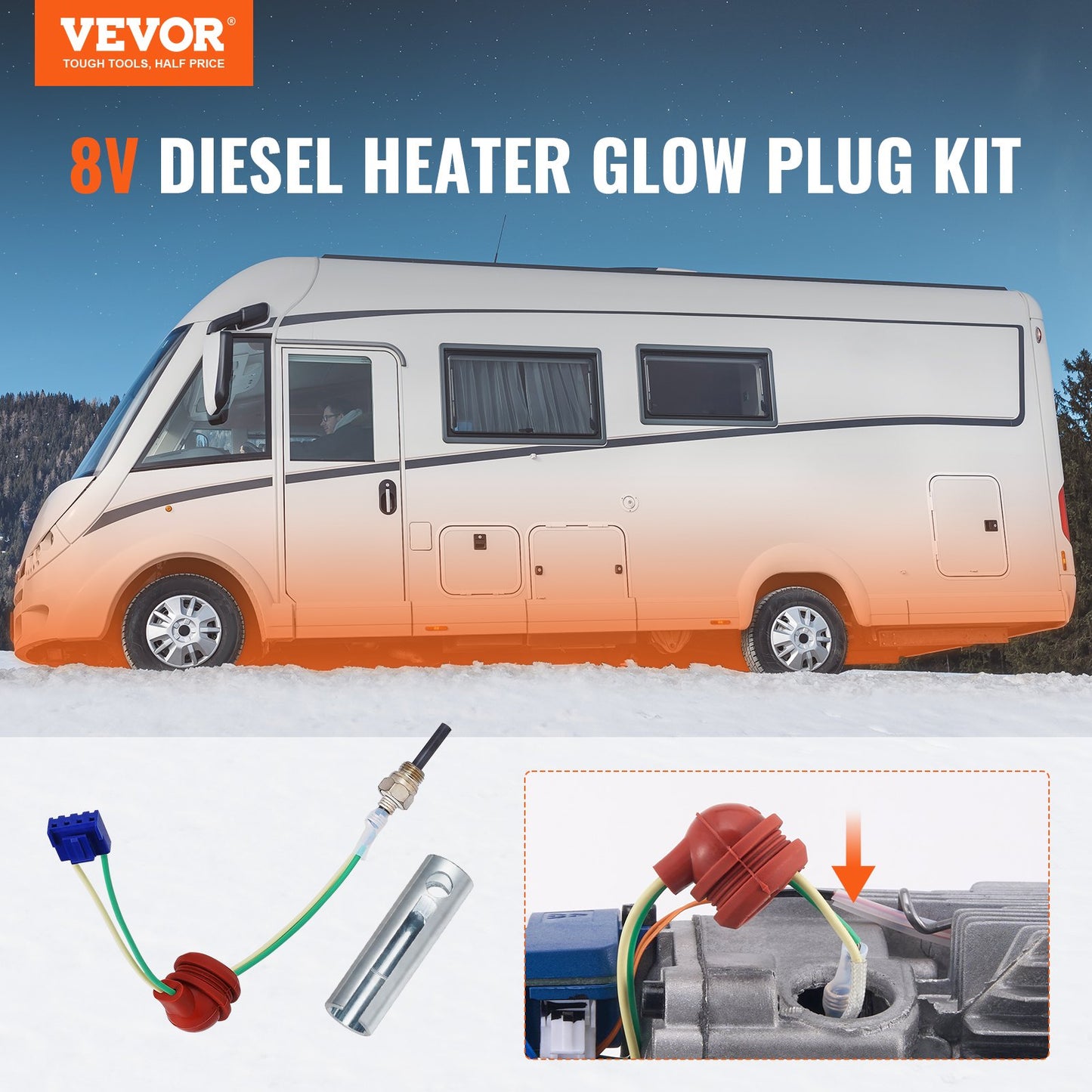 Diesel Heater Glow Plug Kit, Ceramic Glow Plug Repair Kit, Air Diesel Parking Heater Part with Removal Fitting Tool, Diesel Heater Rebuild Kit for 2KW/5KW/8KW Diesel Heater Replacement