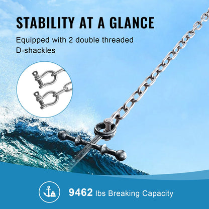 Boat Anchor Chain, 1/4" x 4', 1700 lbs. WLL/4800 lbs. BS, 316 Stainless Steel Marine Grade Anchor Lead Chain with Dual Lock Ring Shackles for Boats, Deck, Fishing, Works with Different Anchors
