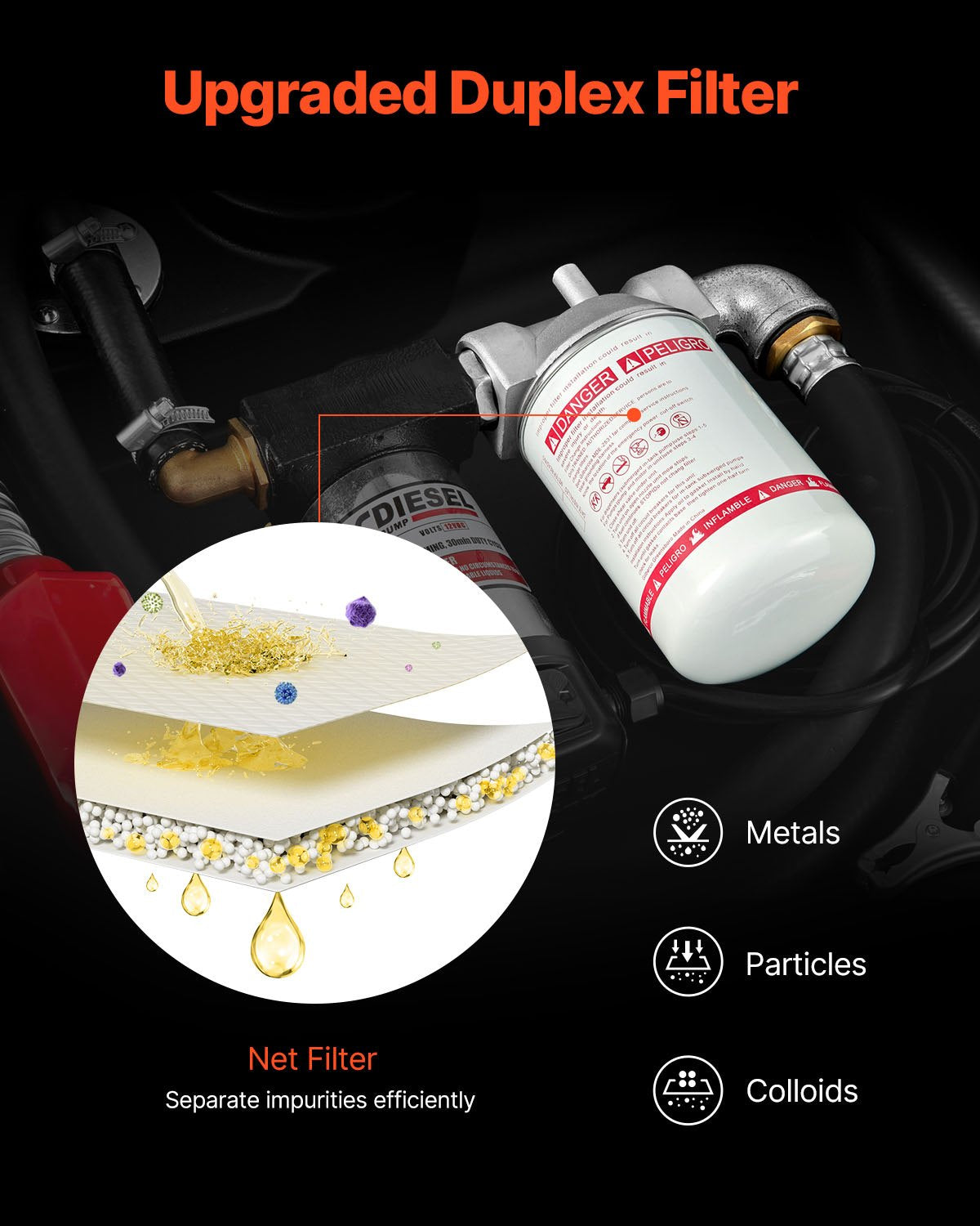 Portable Diesel Tank, 484.5L Capacity & 10 GPM Flow Rate, Gas Fuel Tank with 12V Electric Transfer Pump and 4m Rubber Hose, PE Diesel Transfer Tanks for Easy Fuel Transportation, Black