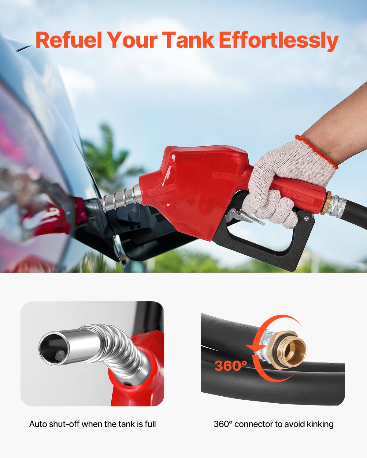 Portable Diesel Tank, 484.5L Capacity & 10 GPM Flow Rate, Gas Fuel Tank with 12V Electric Transfer Pump and 4m Rubber Hose, PE Diesel Transfer Tanks for Easy Fuel Transportation, Black