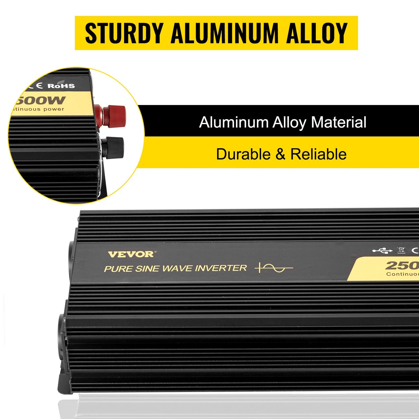 Pure Sine Wave Inverter 2500W Power Inverter DC 12V AC 230V, Car Inverter USB Port LCD Display Remote Controller, Safety Protections, Power Converter For RV Trucks Boats And Emergency