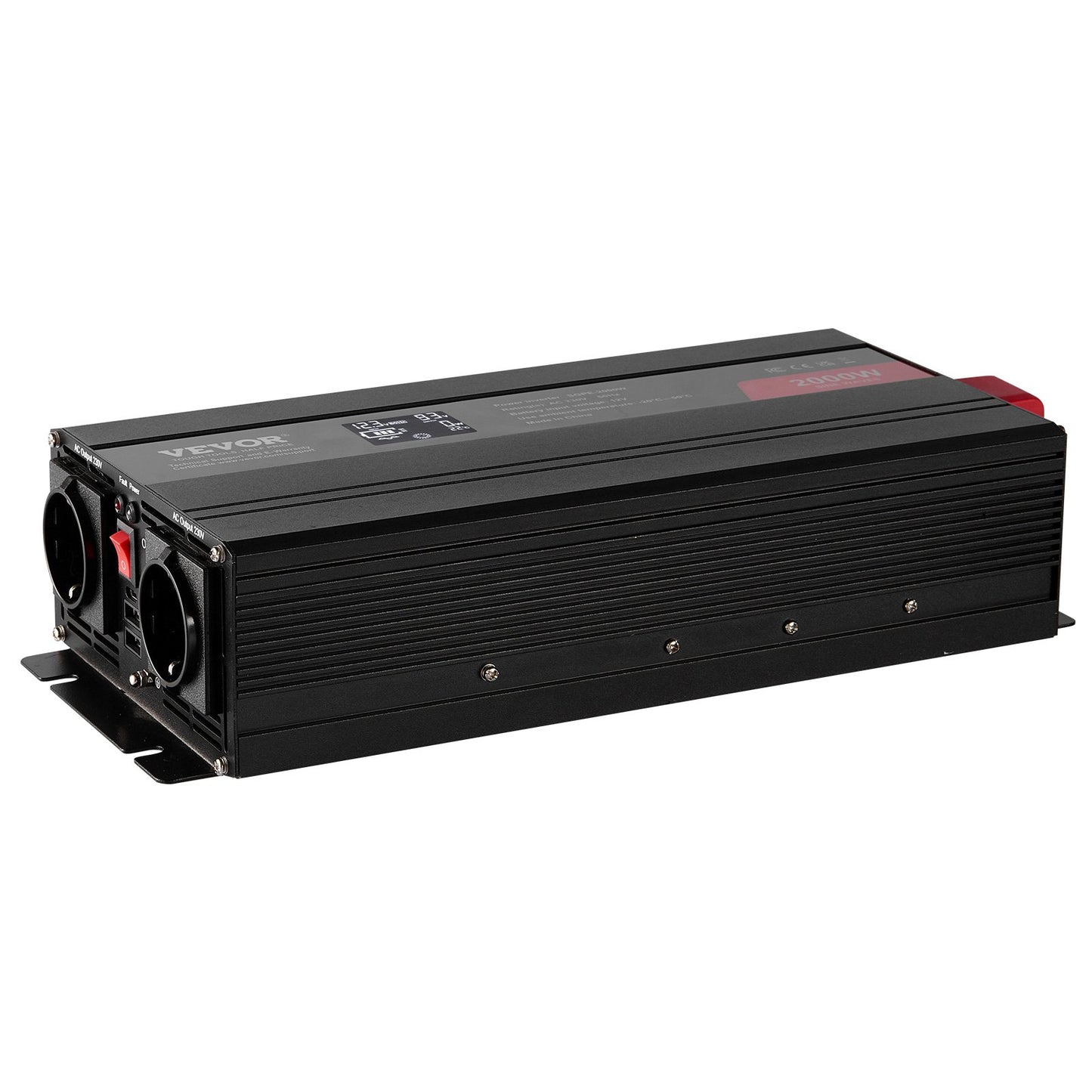 Pure Sine Wave Inverter, 2000 Watt, DC 12V to AC 230V Power Inverter with 2 AC Outlets 2 USB Port 1 Type-C Port, LCD Display and Remote Controller for Medium-Sized Household Equipment, CE FCC