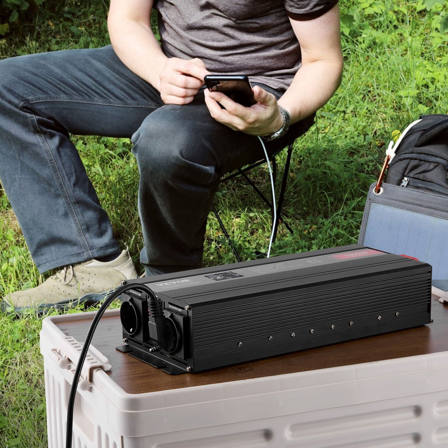 Pure Sine Wave Inverter, 3000 Watt, DC 12V to AC 230V Power Inverter with 2 AC Outlets 2 USB Port 1 Type-C Port, LCD Display and Remote Controller for Large Home Appliances, CE FCC Certified