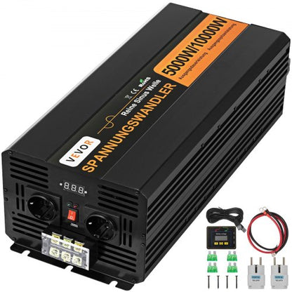 Pure Sine Wave Power Inverter 5000W 24V DC to 230V AC 50Hz Peak Power 10000W for Appliances and Solar System Emergency