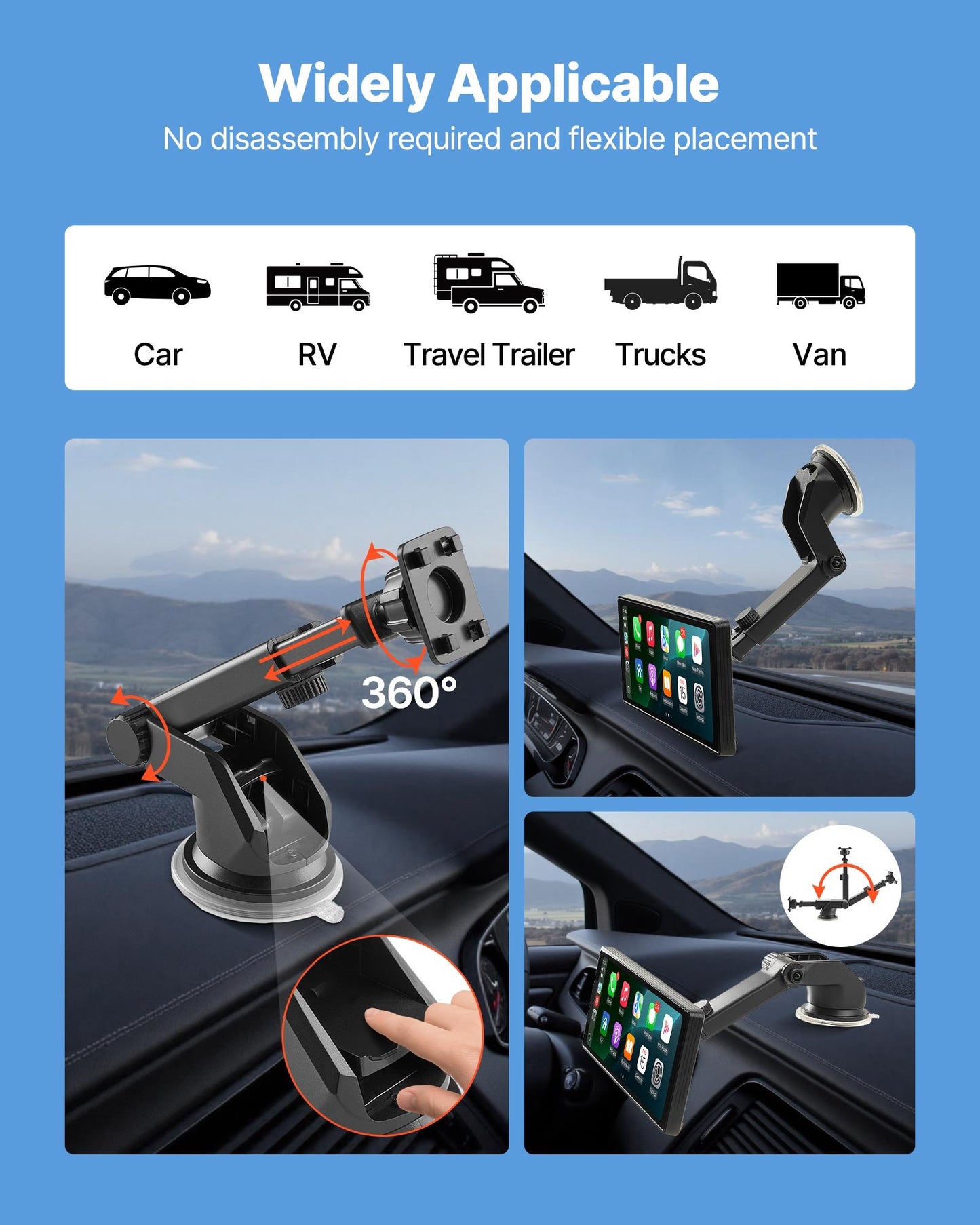 Wireless Car Stereo, 254 mm HD Portable Radio Touch Screen Compatible with Apple CarPlay and Android Auto, CarPlay Screen for Car with Voice Control, Mirror Link, Bluetooth, and GPS Navigation