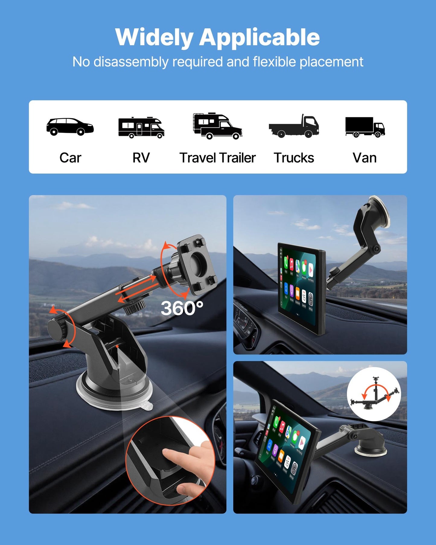 Wireless Car Stereo, 228.6mm HD Portable Radio Touch Screen Compatible with Apple CarPlay & Android Auto, CarPlay Screen with Backup Camera, Voice Control, Mirror Link, Bluetooth, GPS Navigation