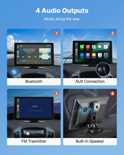 Wireless Car Stereo, 228.6mm HD Portable Radio Touch Screen with Apple CarPlay and Android Auto, CarPlay Screen with Front & Backup Cameras, Voice Control, Mirror Link, Bluetooth, GPS Navigation