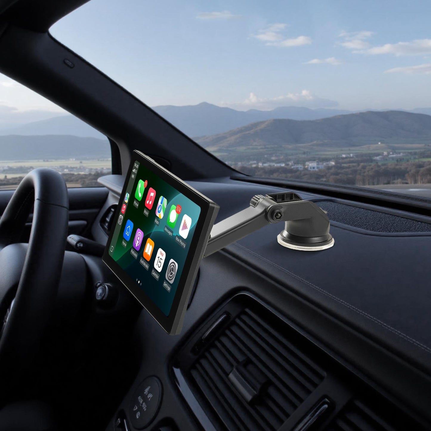 Wireless Car Stereo, 228.6mm HD Portable Radio Touch Screen with Apple CarPlay and Android Auto, CarPlay Screen with Front & Backup Cameras, Voice Control, Mirror Link, Bluetooth, GPS Navigation