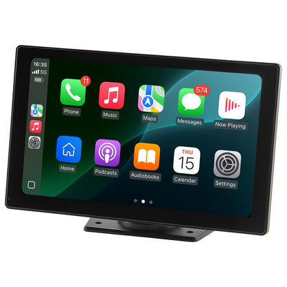 Wireless Car Stereo, 228.6mm HD Portable Radio Touch Screen with Apple CarPlay and Android Auto, CarPlay Screen with Front & Backup Cameras, Voice Control, Mirror Link, Bluetooth, GPS Navigation