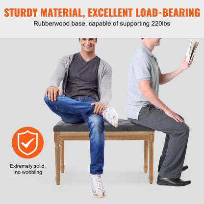 Gepolsterte Hockerbank, 40 cm breit, mit Schaumstoffpolsterung und Beinen aus Gummibaumholz, gepolsterter Fußhocker, Eingangsbereichbank für Esszimmer, Wohnzimmer, Schlafzimmer, Flur, Grau