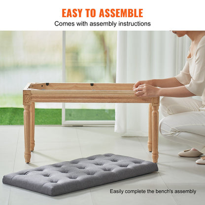 Gepolsterte Hockerbank, 40 cm breit, mit Schaumstoffpolsterung und Beinen aus Gummibaumholz, gepolsterter Fußhocker, Eingangsbereichbank für Esszimmer, Wohnzimmer, Schlafzimmer, Flur, Grau