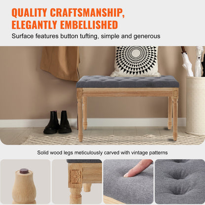 Gepolsterte Hockerbank, 40 cm breit, mit Schaumstoffpolsterung und Beinen aus Gummibaumholz, gepolsterter Fußhocker, Eingangsbereichbank für Esszimmer, Wohnzimmer, Schlafzimmer, Flur, Grau