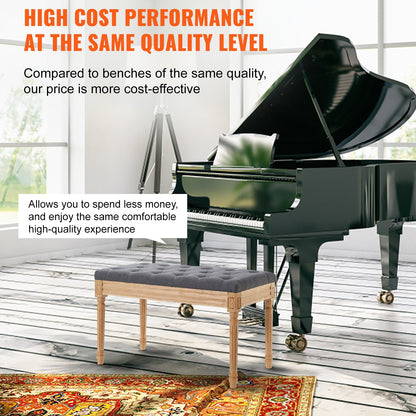 Gepolsterte Hockerbank, 40 cm breit, mit Schaumstoffpolsterung und Beinen aus Gummibaumholz, gepolsterter Fußhocker, Eingangsbereichbank für Esszimmer, Wohnzimmer, Schlafzimmer, Flur, Grau