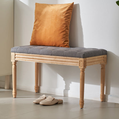 Gepolsterte Hockerbank, 40 cm breit, mit Schaumstoffpolsterung und Beinen aus Gummibaumholz, gepolsterter Fußhocker, Eingangsbereichbank für Esszimmer, Wohnzimmer, Schlafzimmer, Flur, Grau