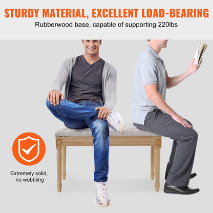 Gepolsterte Bank, 40 cm breit, Ottomanenbank, Fußhocker mit Schaumstoffpolsterung und Beinen aus Gummibaumholz, gepolsterte Fußstütze, Eingangsbereichbank für Esszimmer, Wohnzimmer, Schlafzimmer, Flur, Beige