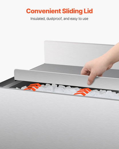 Commercial Ice Bin, 95.3 L Underbar Ice Bin, 35.9 x 19 x 37 in Stainless Steel Ice Chest with Sliding Lid, Bottle Holders, and Adjustable Bullet Feet, Cocktail Unit for Bars, Restaurants, Pubs