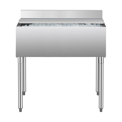 Commercial Ice Bin, 95.3 L Underbar Ice Bin, 35.9 x 19 x 37 in Stainless Steel Ice Chest with Sliding Lid, Bottle Holders, and Adjustable Bullet Feet, Cocktail Unit for Bars, Restaurants, Pubs