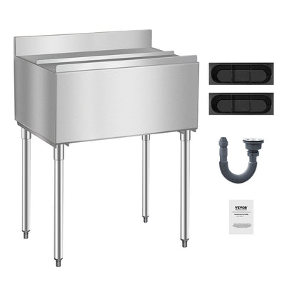Commercial Ice Bin, 95.3 L Underbar Ice Bin, 35.9 x 19 x 37 in Stainless Steel Ice Chest with Sliding Lid, Bottle Holders, and Adjustable Bullet Feet, Cocktail Unit for Bars, Restaurants, Pubs