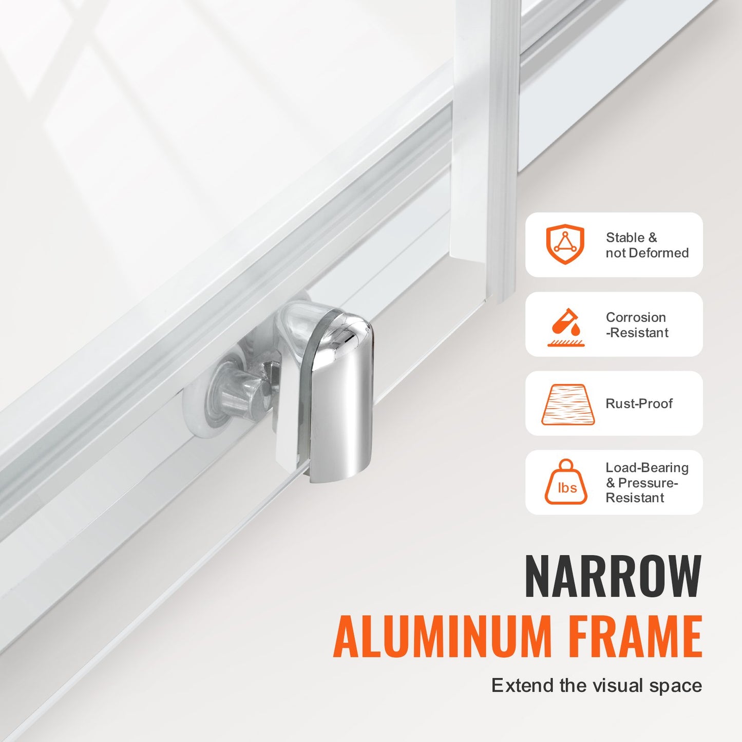 Semi-frameless Shower Door, 57.7-59" W x 70" H, Shower Sliding Glass Door with 1/4"(6mm) Clear Tempered Glass, Waterproof Shatterproof NANO Stain-Resistant with Stainless Steel Hardware, Chrome