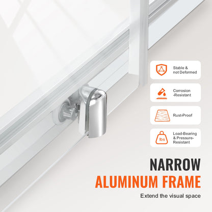 Semi-frameless Shower Door, 57.7-59" W x 70" H, Shower Sliding Glass Door with 1/4"(6mm) Clear Tempered Glass, Waterproof Shatterproof NANO Stain-Resistant with Stainless Steel Hardware, Chrome